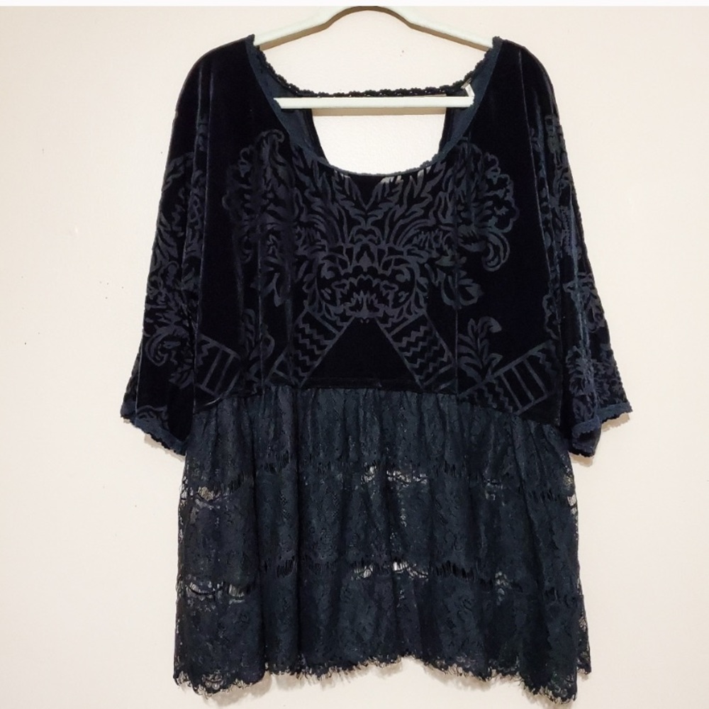 Free People Tiered Lace Black Blouse